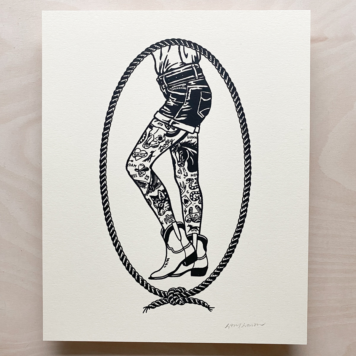 Tattooed Cowgirl Legs - Signed 8x10in Silkscreen Print