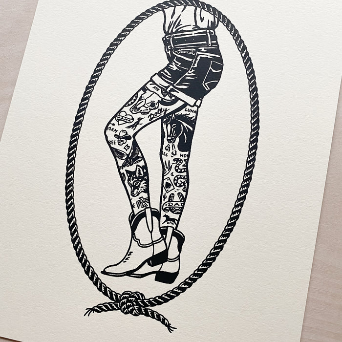 Tattooed Cowgirl Legs - Signed 8x10in Silkscreen Print