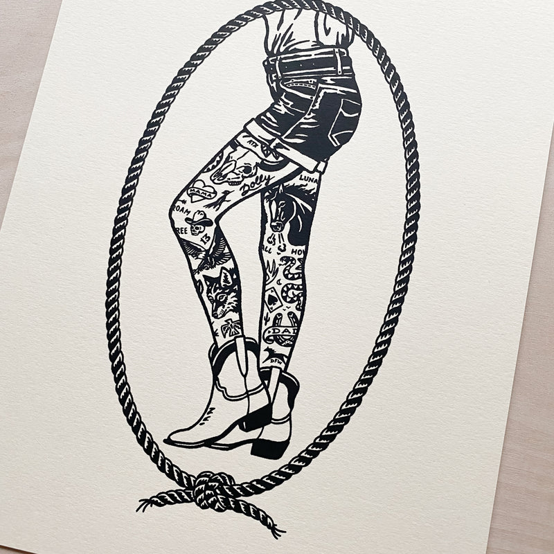 Tattooed Cowgirl Legs - Signed 8x10in Silkscreen Print