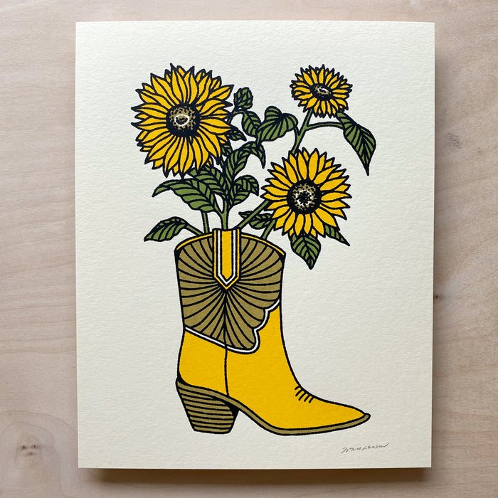 Sunflower Boot - Signed 8x10in Silkscreen Print