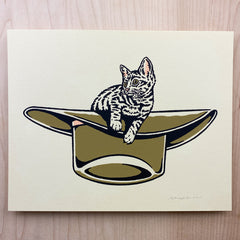 White Gold Kitten Hat - Signed 8x10in Silkscreen Print