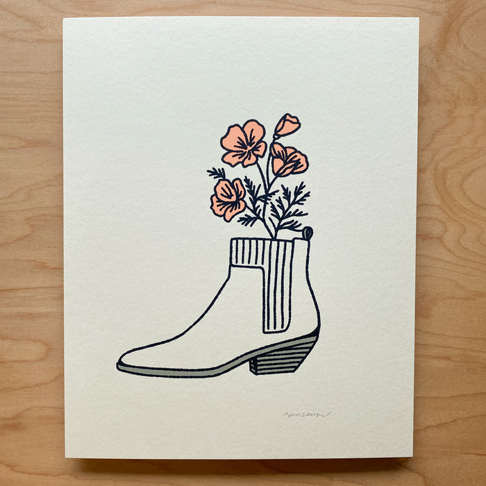 Peach Poppy Boot - Signed 8x10in Silkscreen Print