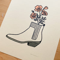 Peach Poppy Boot - Signed 8x10in Silkscreen Print